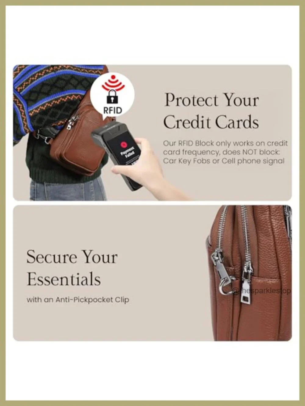 Genuine Leather Sling Bag Anti-Theft Crossbody with RFID Card Slots